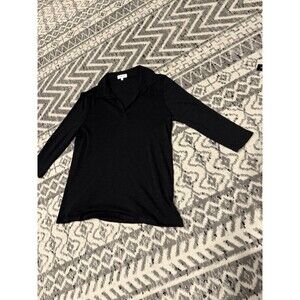 Goldie LeWinter 100% Supima Cotton Long Sleeve v neck collar Black Medium